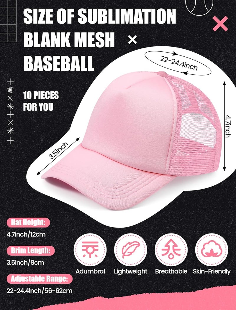 Tarpop 10 Pcs Sublimation Blank Trucker Hats Bulk Mesh Baseball Cap Polyester Mesh Trucker Hat for Men and Women - Image 2